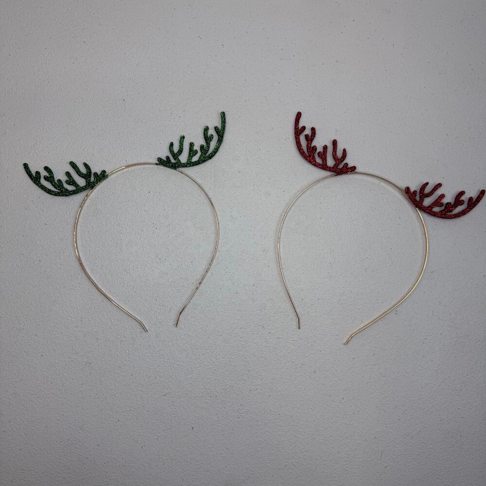 Glitter Reindeer Antler Headbands – Red & Green Holiday Set